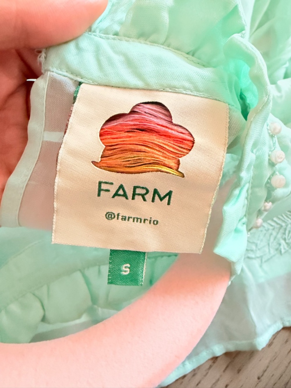 FARM Rio Mint Embroidered Sheer Blouse with Pearled Accents - Picture 6 of 7